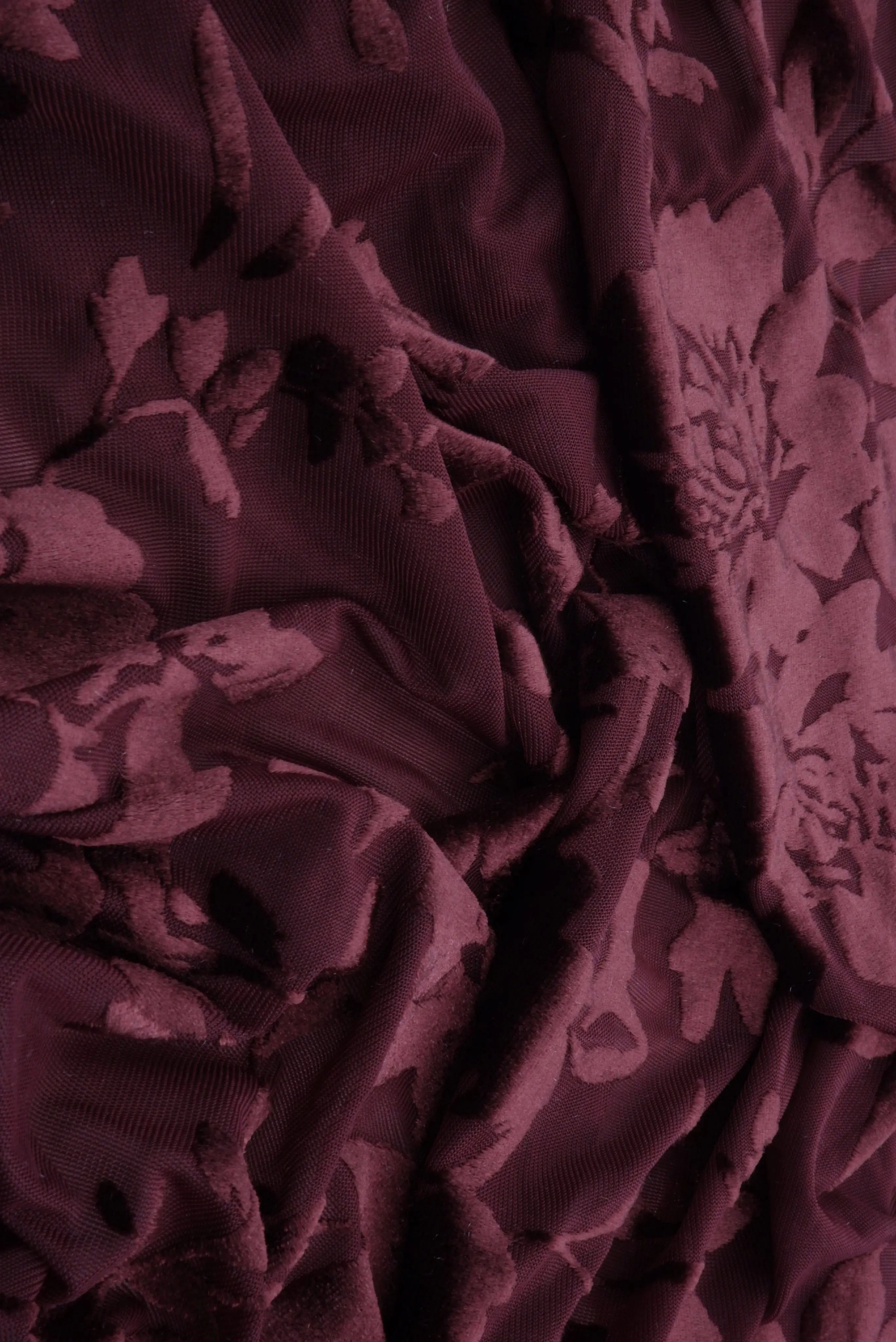 KNT3869-MS11375 BURGUNDY BLOUSE BODYSUIT BOTTOMS BURNOUT CAMI DRESS FLORAL KNIT NYLON PANTS POLYESTER PRINT-B SPANDEX STRETCH TOPS TUNICS