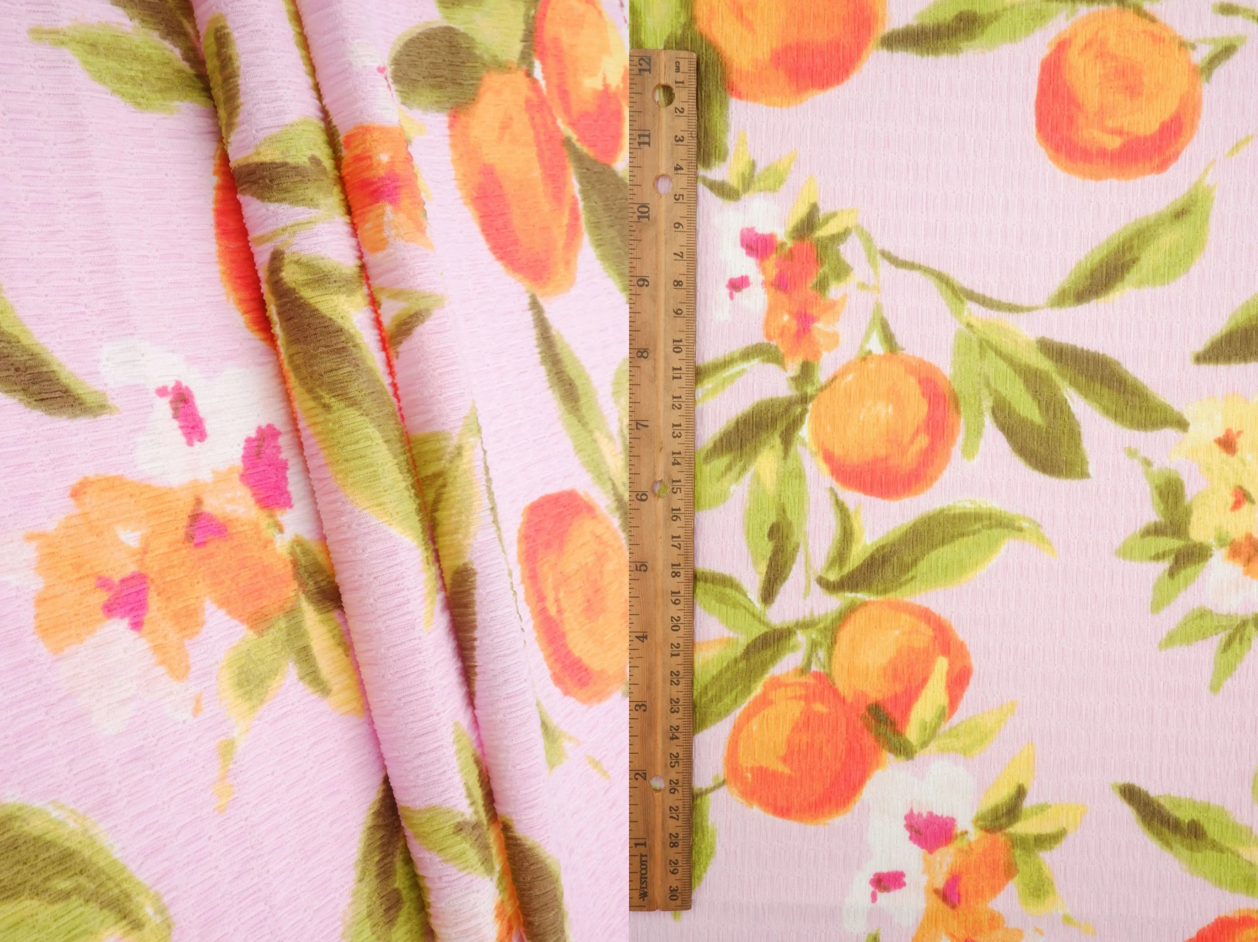 Fruit Orange Crinkle Crepe Print Fabric   CRP4628-MS11603 