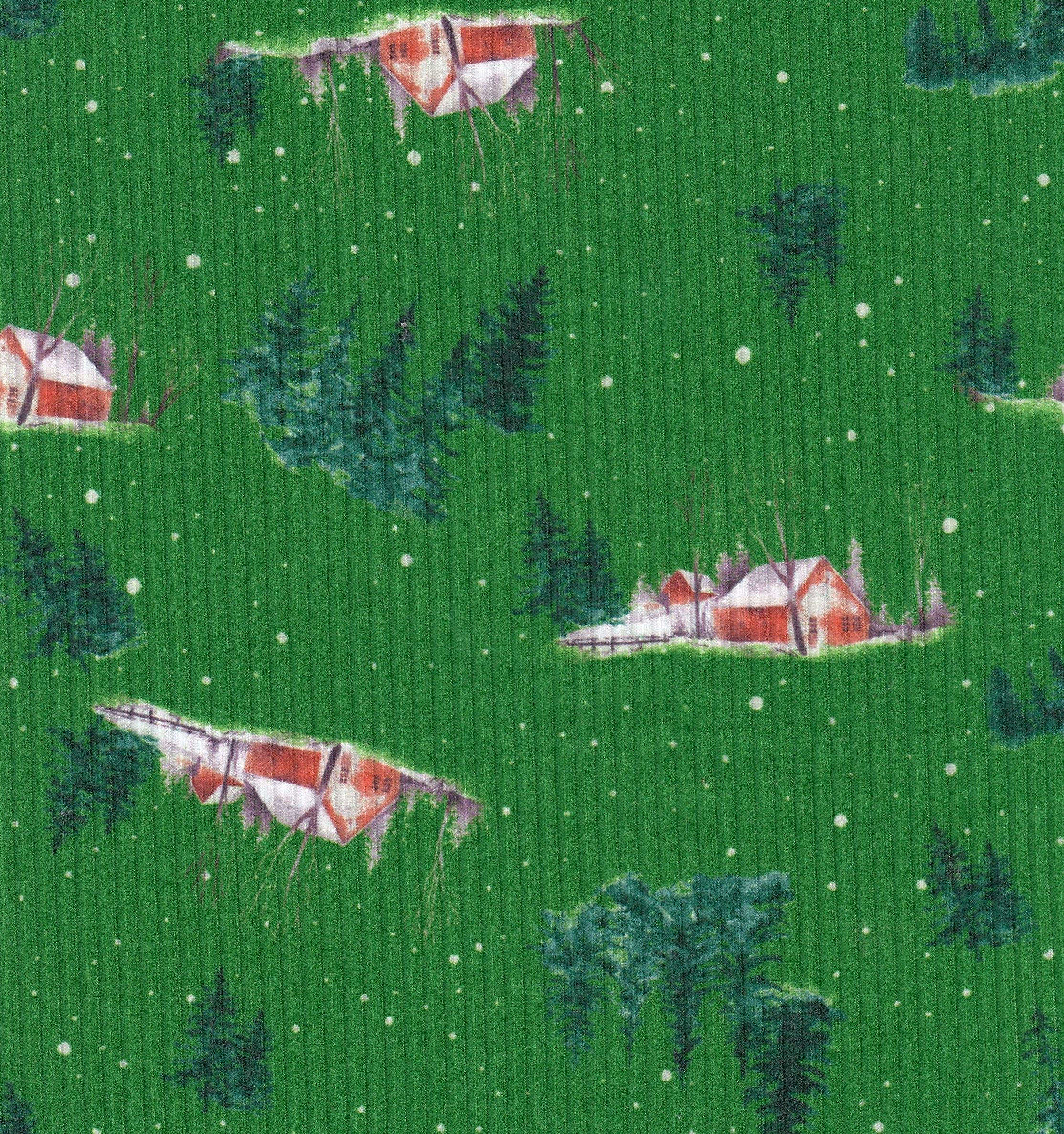 4x2 Rib Snow House Christmas Digital Print Knit Fabric _ DKNT4151-M11735 