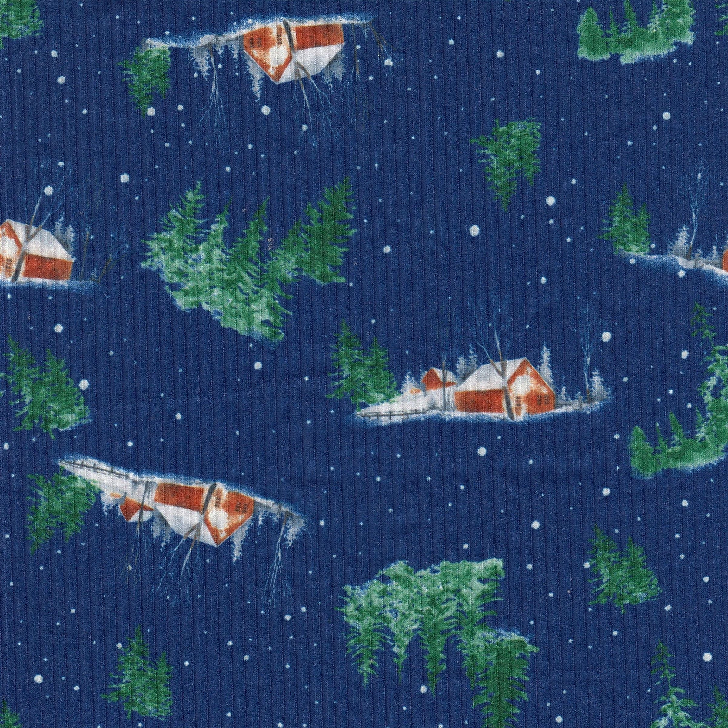 4x2 Rib Snow House Christmas Digital Print Knit Fabric _ DKNT4151-M11735 