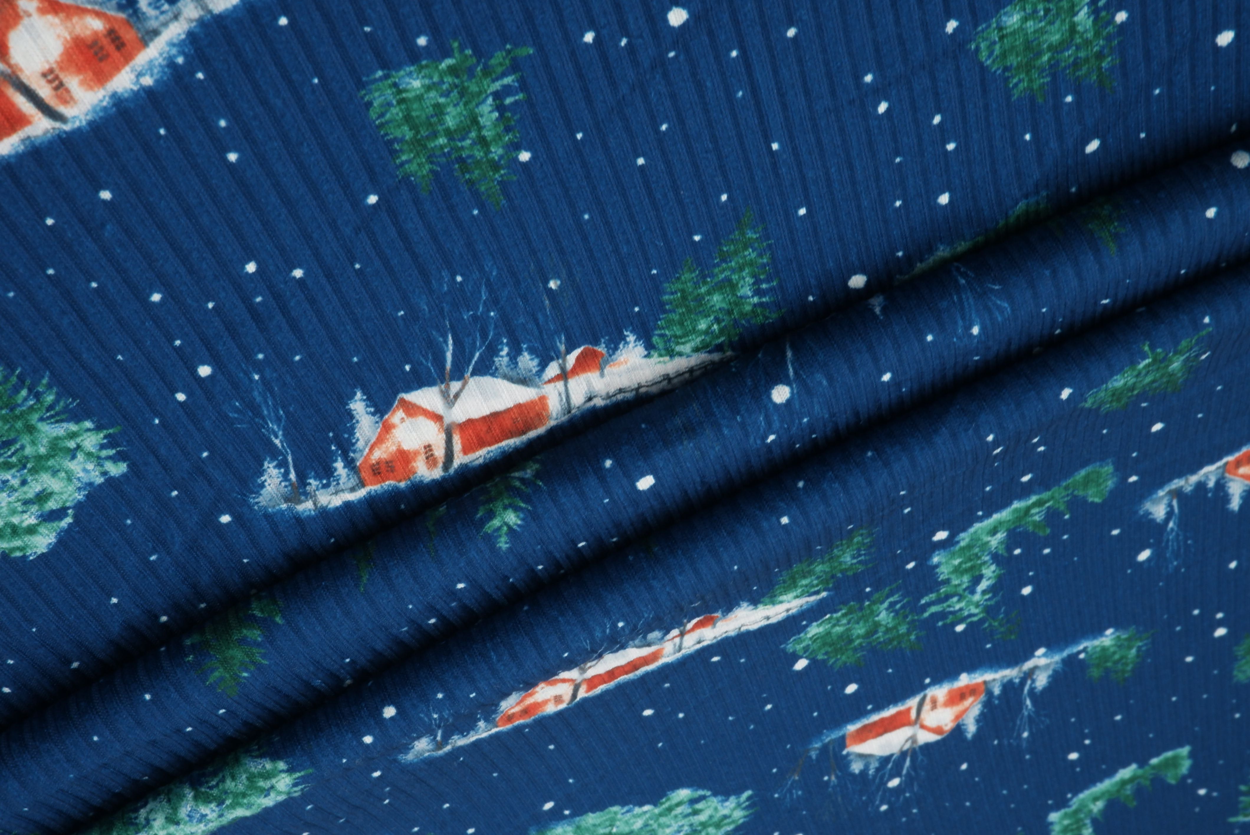 4x2 Rib Snow House Christmas Digital Print Knit Fabric _ DKNT4151-M11735 