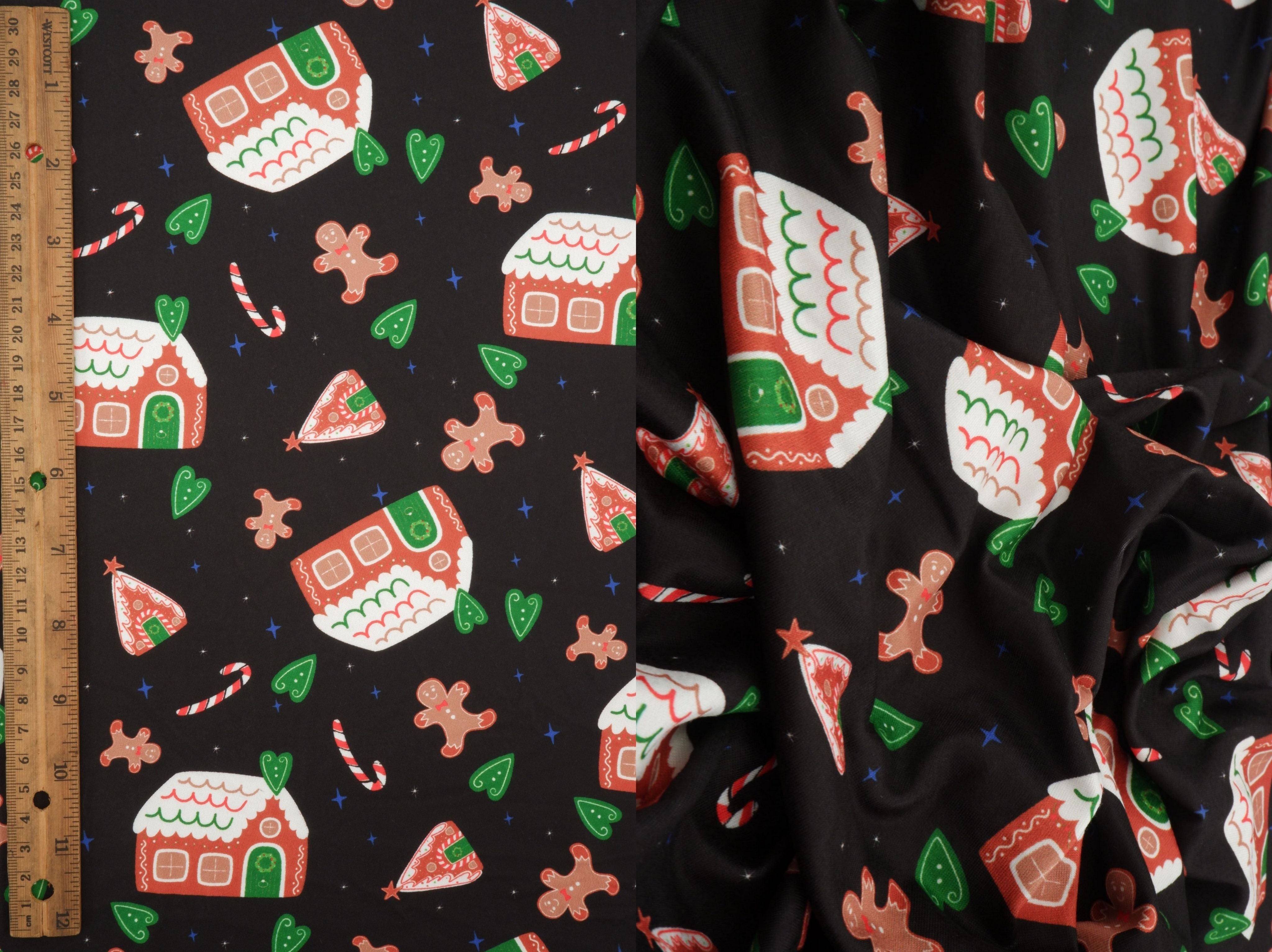 DTY Brushed Cookie House Christmas Digital Print Knit Fabric - DKNT4520-M11728 