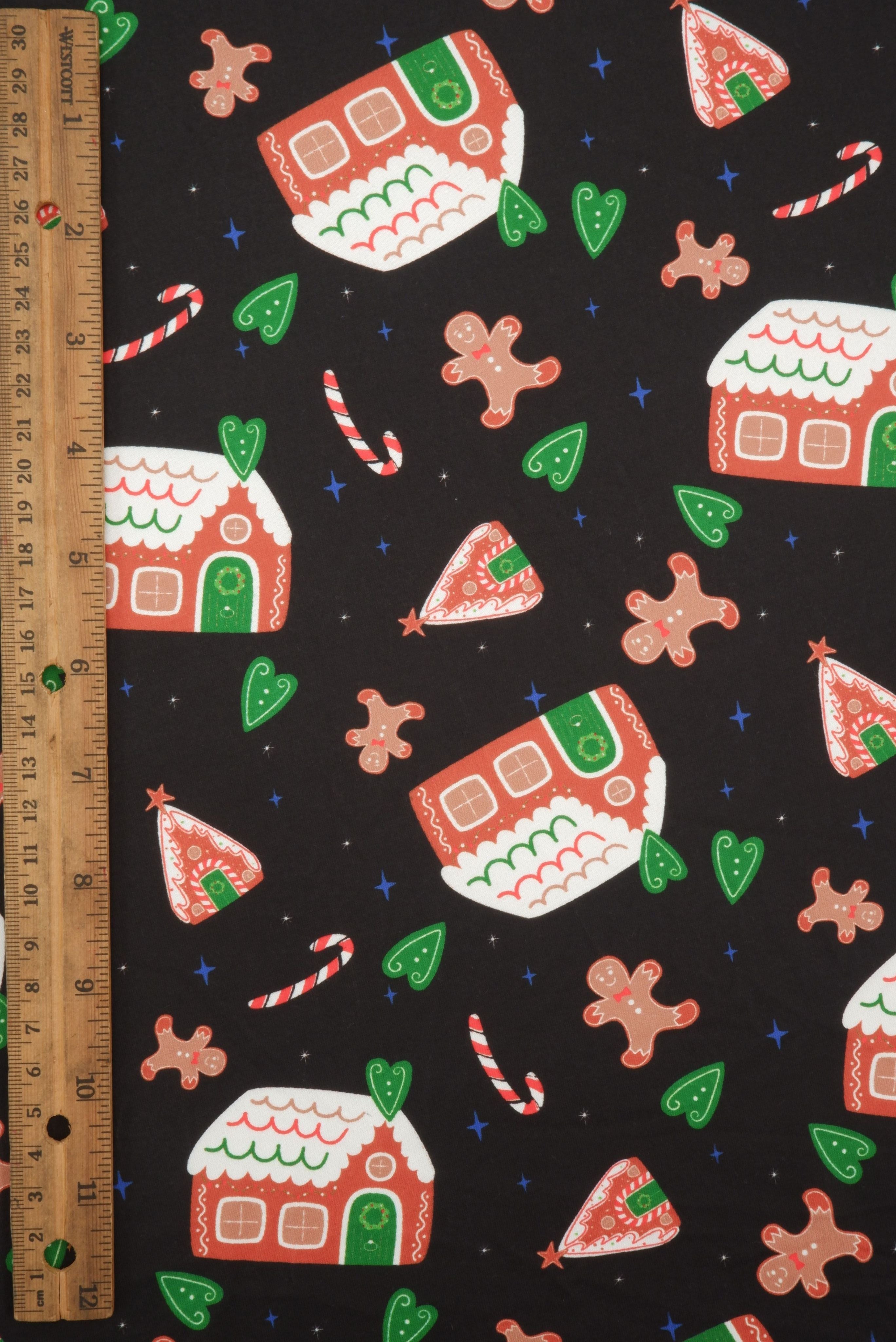 DTY Brushed Cookie House Christmas Digital Print Knit Fabric - DKNT4520-M11728 