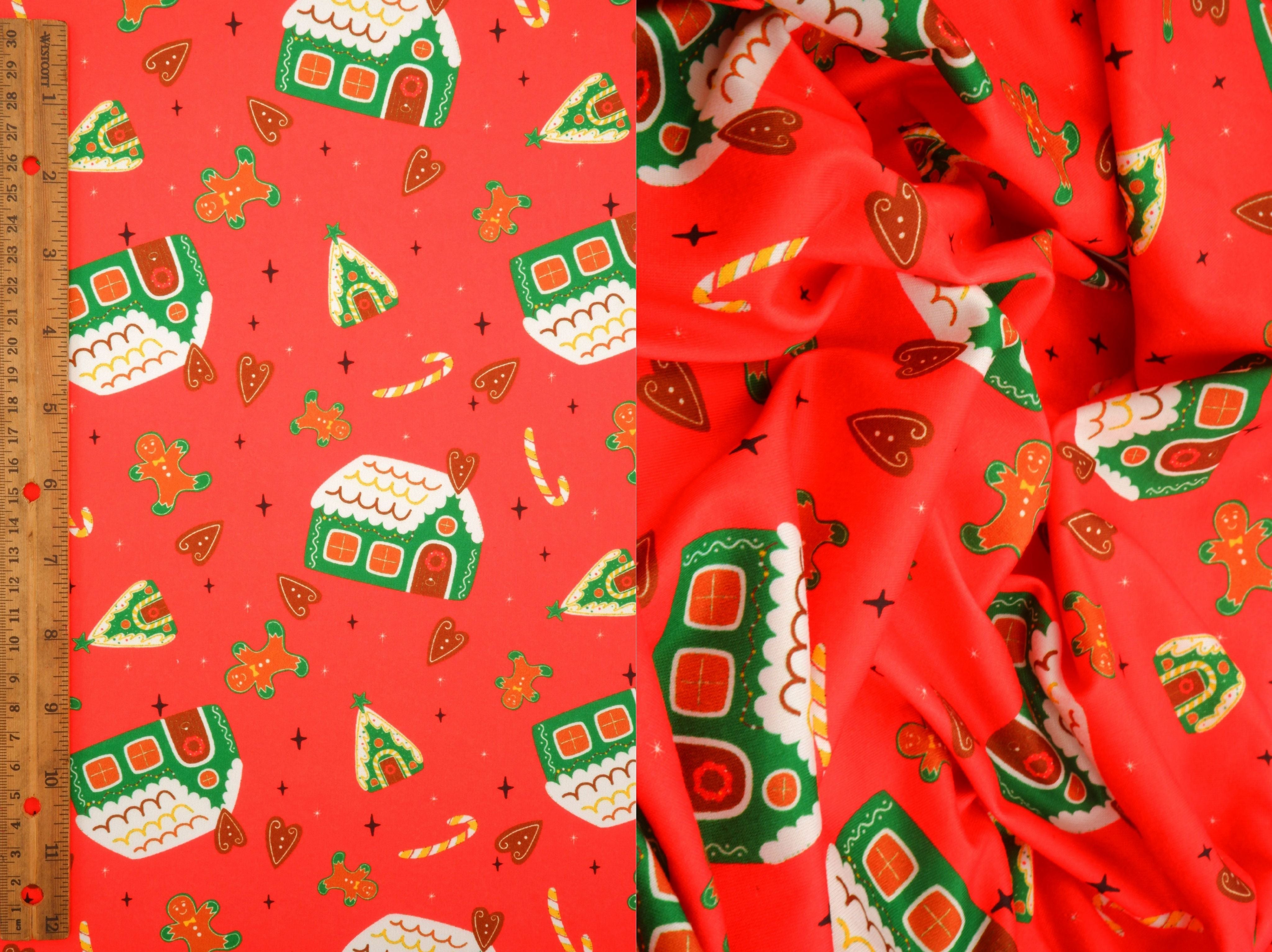 DTY Brushed Cookie House Christmas Digital Print Knit Fabric - DKNT4520-M11728 