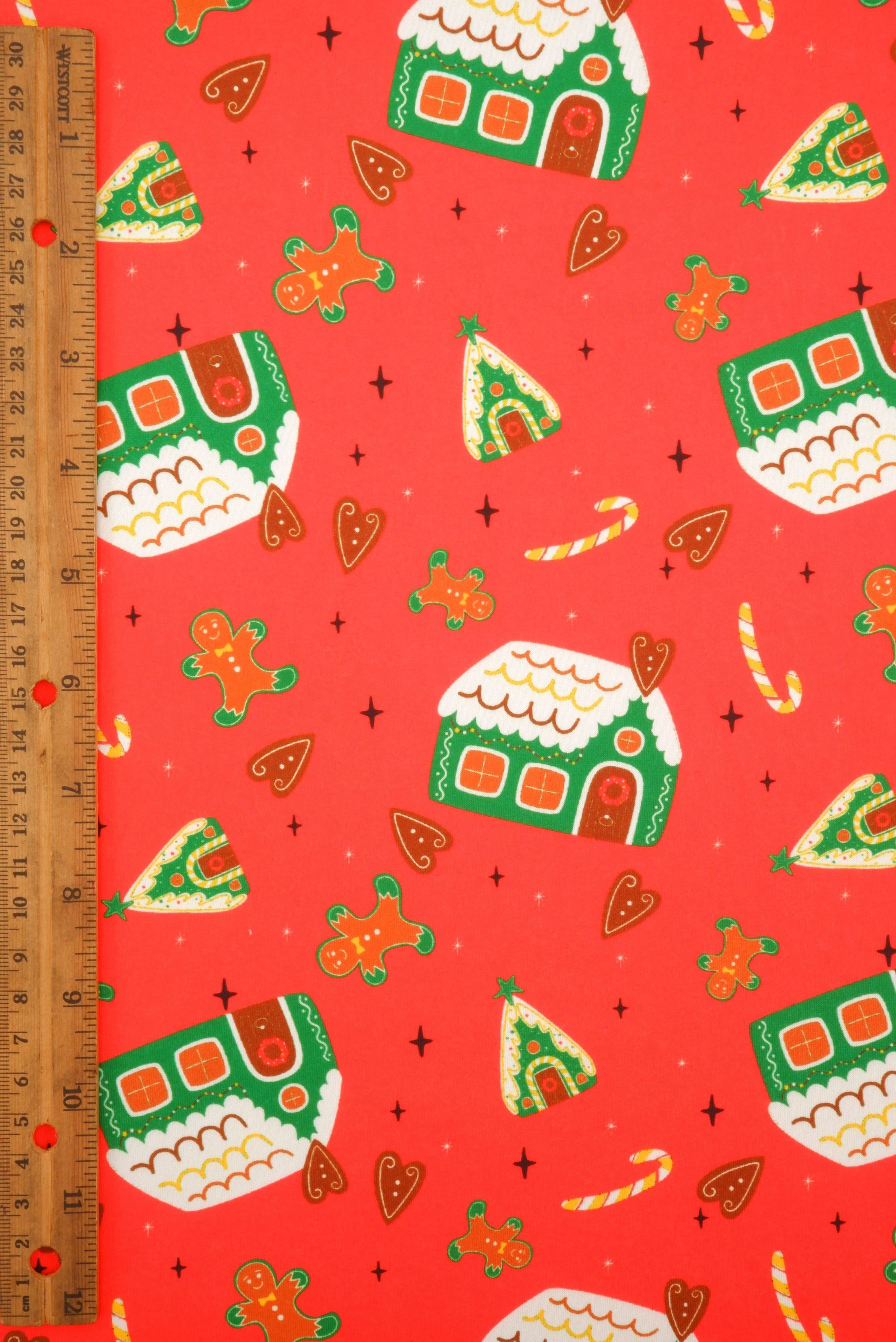 DTY Brushed Cookie House Christmas Digital Print Knit Fabric - DKNT4520-M11728 