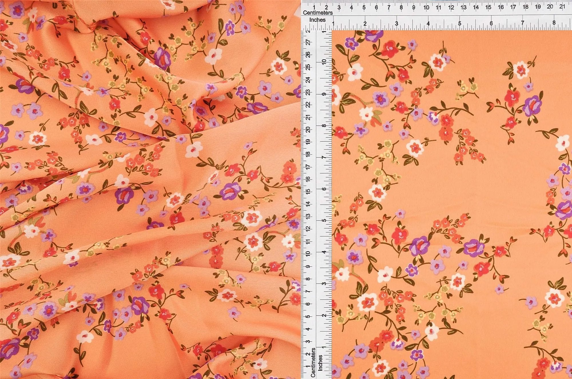 POP4427-MS10617 ORANGE LT FLOWER BLOUSE BOTTOMS CAMI DITSY DRESS FLORAL PANTS POLYESTER PRINT SATIN SKIRTS SPANDEX TOPS WOVEN