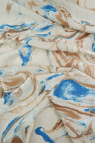 POP4427-MS10015 SAND/TEAL BLUE BLOUSE CAMI DRESS MARBLE POLYESTER PRINT SATIN SPANDEX TOPS WOVEN