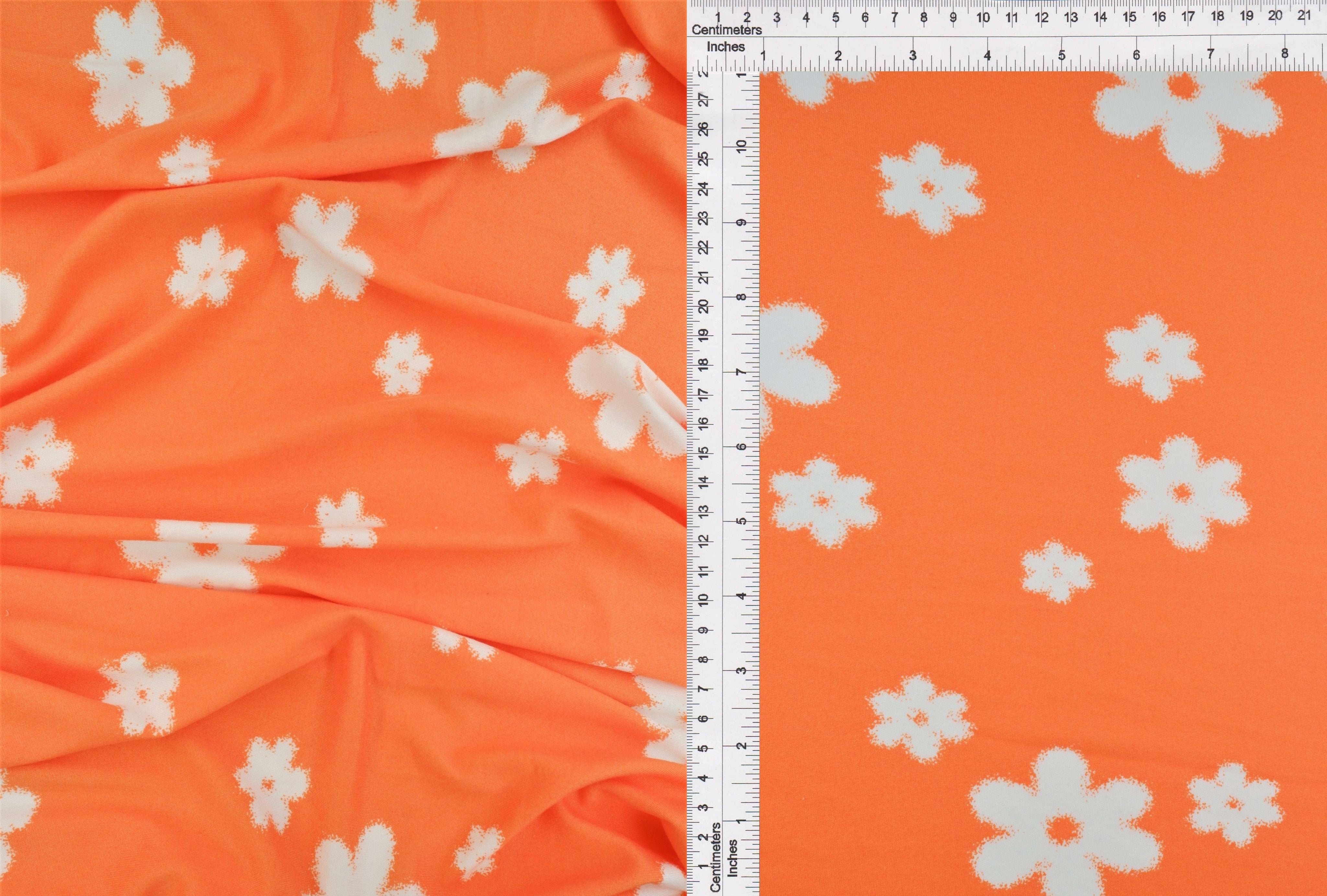 KNT2100-MS10050 ORANGE LT FLOWER ACTIVEWEAR BIKER SHORTS BLOUSE BODYSUIT BOTTOMS CAMI DRESS DTY BRUSHED FLORAL KNIT LOUNGEWEAR ORANGE PANTS POLYESTER PRINT SKIRTS SPANDEX STRETCH T-SHIRT TOPS TUNICS WHITE