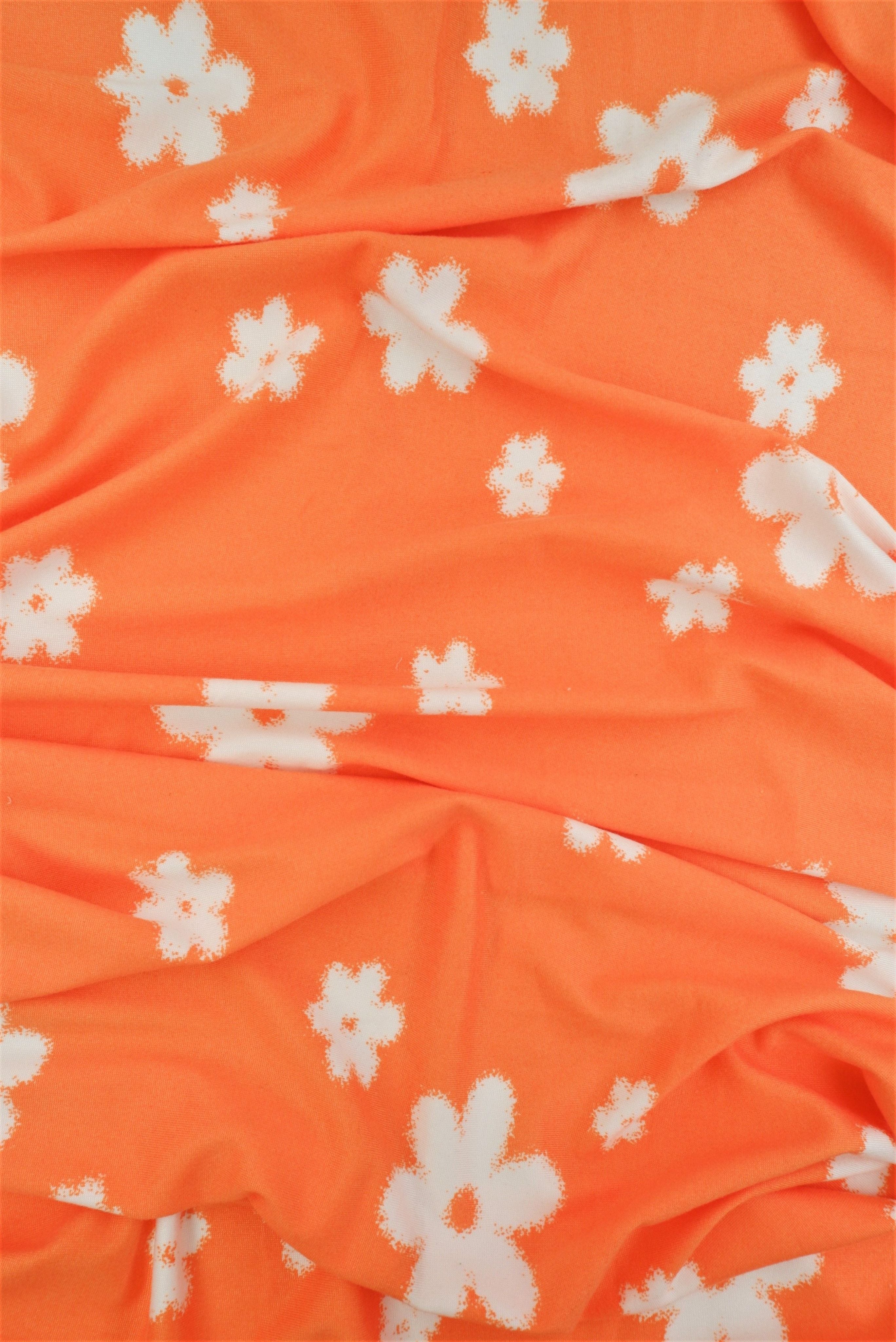 KNT2100-MS10050 ORANGE LT FLOWER ACTIVEWEAR BIKER SHORTS BLOUSE BODYSUIT BOTTOMS CAMI DRESS DTY BRUSHED FLORAL KNIT LOUNGEWEAR ORANGE PANTS POLYESTER PRINT SKIRTS SPANDEX STRETCH T-SHIRT TOPS TUNICS WHITE